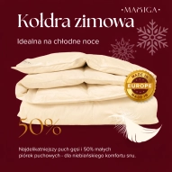 Kołdra Puchowa 180x200 ZIMOWA 2,5KG PUCH 50% KREMOWA CIEPŁA