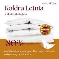 Kołdra Puchowa 135x200 (140x200) LETNIA 1KG PUCH 80% BIAŁA LEKKA