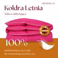 Kołdra Puchowa 140x200 LETNIA1KG PUCH 100% RÓŻOWA LEKKA