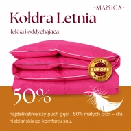 Kołdra Puchowa 160x200 LETNIA 1,6KG PUCH 50% RÓŻOWA LEKKA
