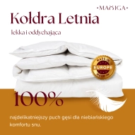 Kołdra Puchowa 135x200 (140X200) LETNIA 1KG PUCH 100% BIAŁA LEKKA