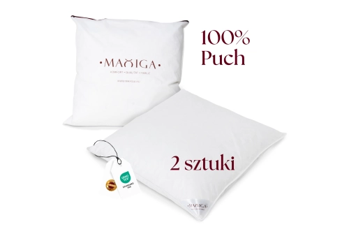 2X PODUSZKA PUCHOWA 50x50 700G BIAŁA 100% PUCH ANTYALERGICZNA MIĘKKA 100% BAWEŁNA
