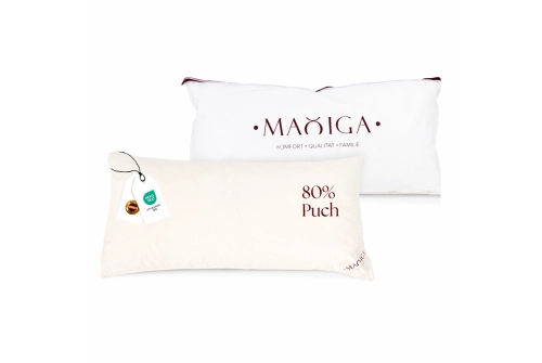 PODUSZKA PUCHOWA 40x80 1000G BEŻOWA 80% PUCH ANTYALERGICZNA MIĘKKA 100% BAWEŁNA