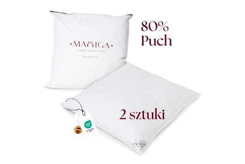 2X PODUSZKA PUCHOWA 50x50 1000G BIEL 80% PUCH ANTYALERGICZNA MIĘKKA 100% BAWEŁNA