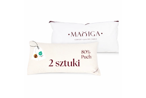 2X PODUSZKA PUCHOWA 40x80 1000G BEŻOWA 80% PUCH ANTYALERGICZNA MIĘKKA 100% BAWEŁNA
