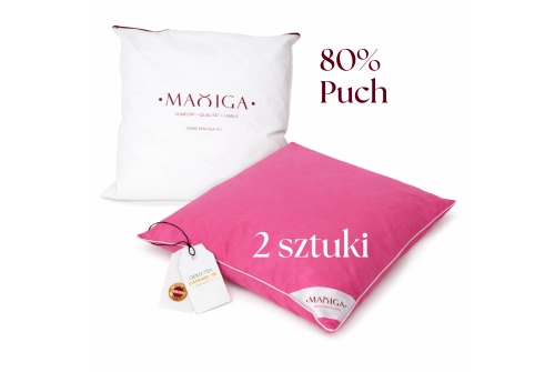 2X PODUSZKA PUCHOWA 40x40 300G RÓŻ 80% PUCH ANTYALERGICZNA MIĘKKA 100% BAWEŁNA