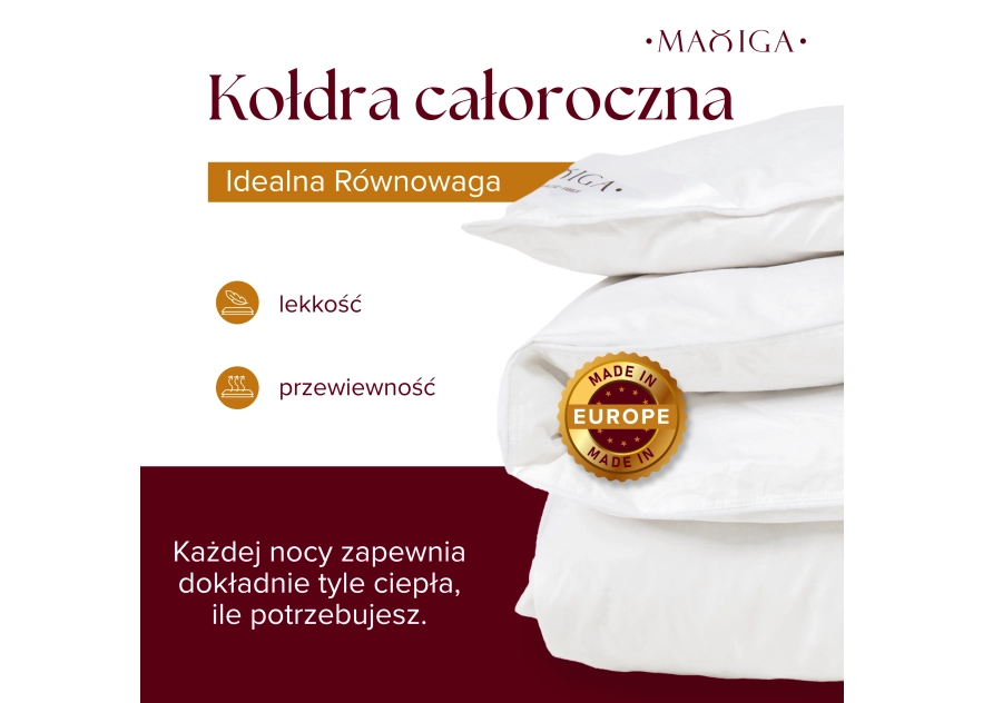 Kołdra Puchowa 200x220 CAŁOROCZNA PUCH 100% BIAŁA 1,6KG ANTYALERGICZNA