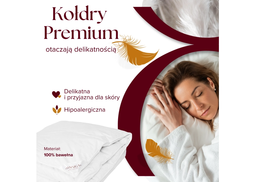 Kołdra Puchowa 200x220 CAŁOROCZNA PUCH 100% BIAŁA 1,6KG ANTYALERGICZNA