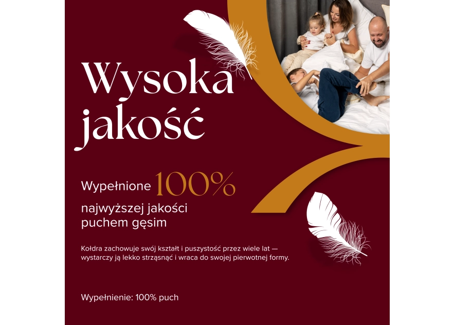 Kołdra Puchowa 200x220 CAŁOROCZNA PUCH 100% BIAŁA 1,6KG ANTYALERGICZNA