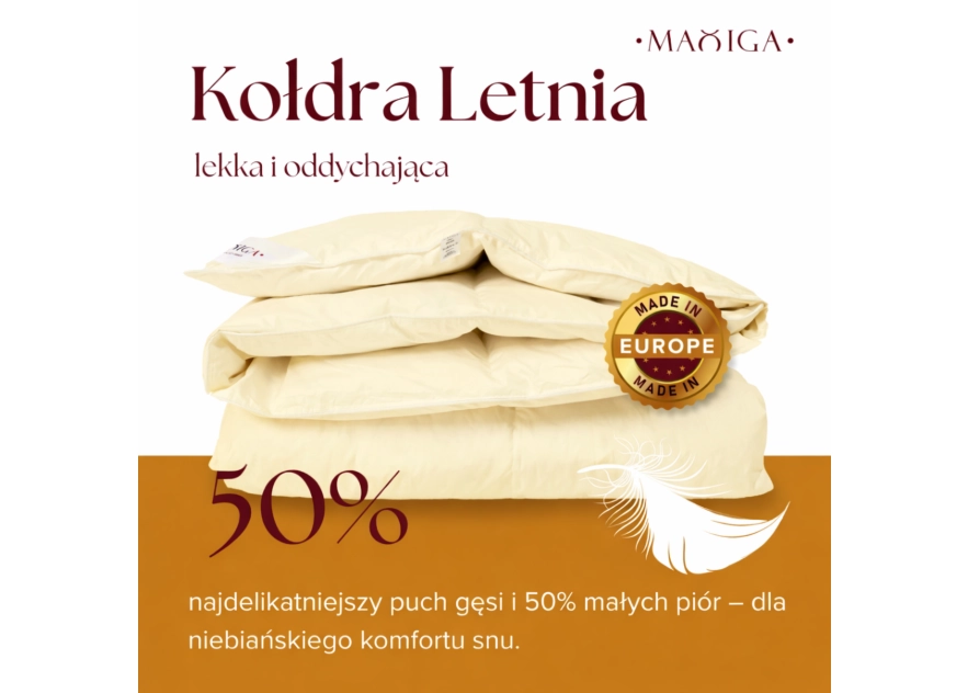 Kołdra Puchowa 140x200 LETNIA 1,6KG PUCH 50% KREMOWA LEKKA