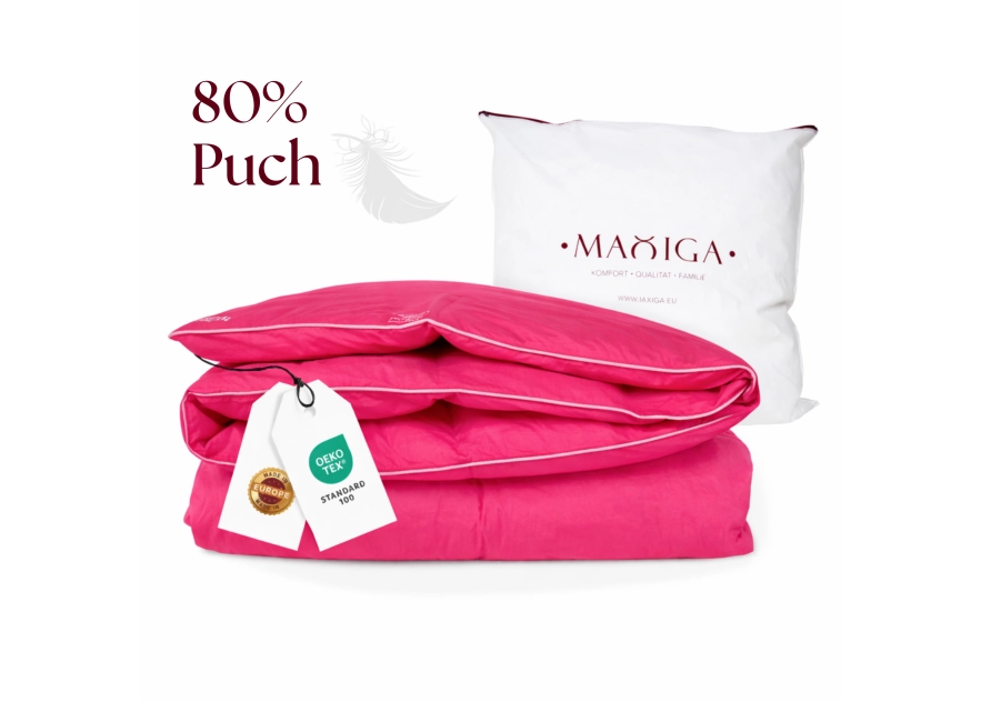 Kołdra Puchowa 140x200 ZIMOWA 2KG PUCH 80% RÓŻOWA CIEPŁA