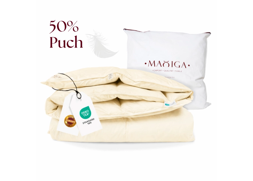 Kołdra Puchowa 180x200 ZIMOWA 2,5KG PUCH 50% KREMOWA CIEPŁA