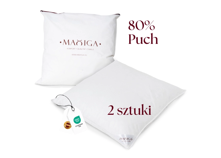 2X PODUSZKA PUCHOWA 80x80 2000G BIEL 80% PUCH ANTYALERGICZNA MIĘKKA 100% BAWEŁNA