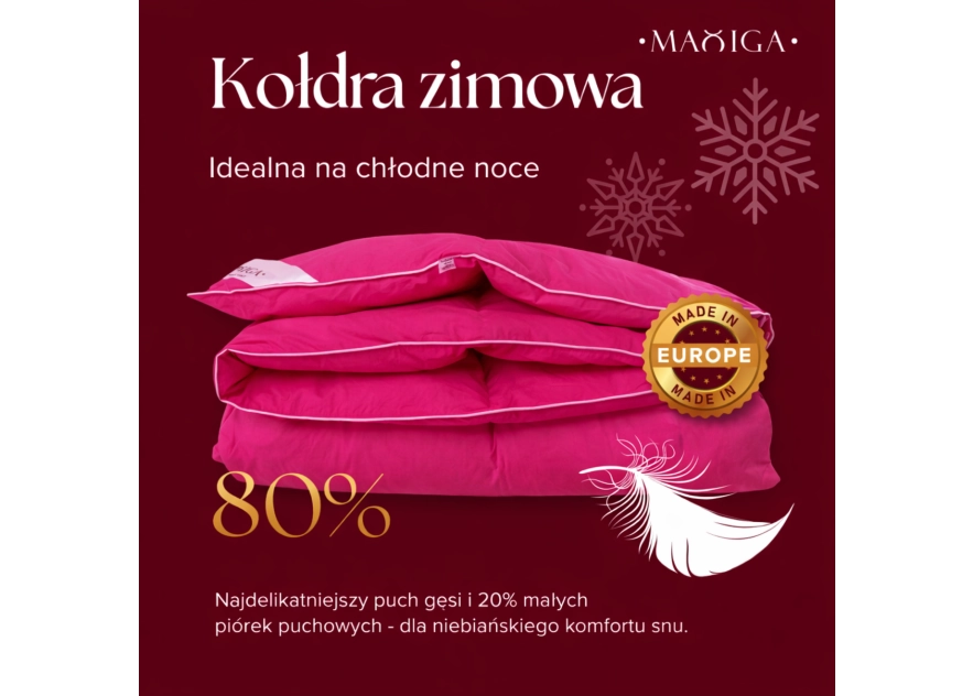 Kołdra Puchowa 140x200 ZIMOWA 2KG PUCH 80% RÓŻOWA CIEPŁA