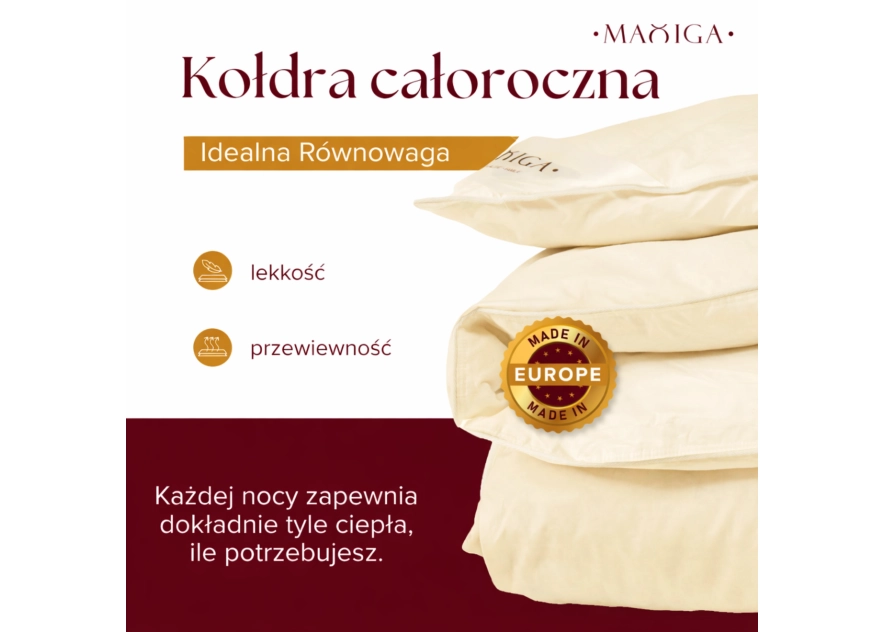 Kołdra Puchowa 160x200 CAŁOROCZNA 1,6KG PUCH 80% KREMOWA