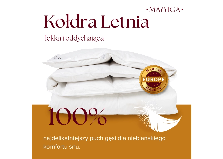 Kołdra Puchowa 135x200 (140X200) LETNIA 1KG PUCH 100% BIAŁA LEKKA