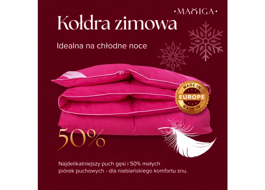Kołdra Puchowa 140x200 ZIMOWA 2,5KG PUCH 50% RÓŻOWA CIEPŁA