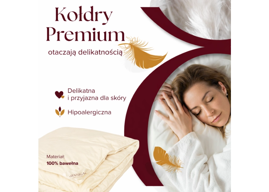 Kołdra Puchowa 200x220 CAŁOROCZNA 2,5KG PUCH 50% KREMOWA ANTYALERGICZNA