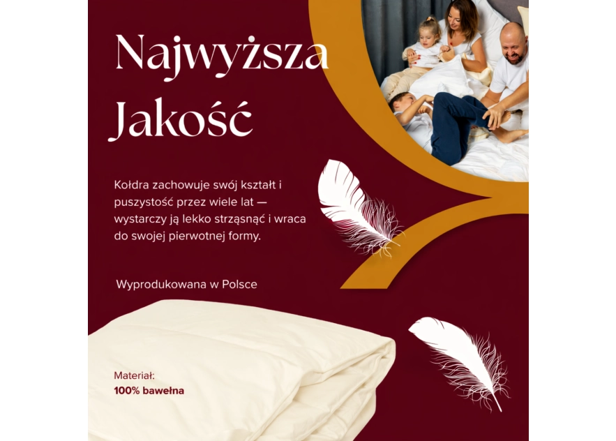 Kołdra Puchowa 200x200 ZIMOWA 2KG PUCH 100% KREMOWA CIEPŁA