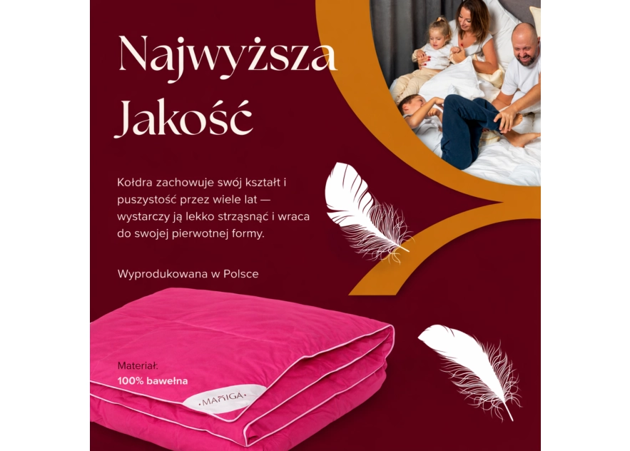 Kołdra Puchowa 140x200 ZIMOWA 2,5KG PUCH 50% RÓŻOWA CIEPŁA