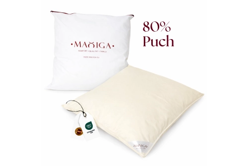 PODUSZKA PUCHOWA 80x80 1500G BEŻOWA 80% PUCH ANTYALERGICZNA MIĘKKA 100% BAWEŁNA
