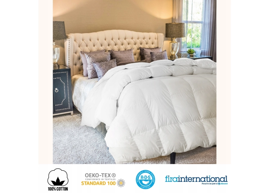 Kołdra Puchowa 220x240 CAŁOROCZNA 2KG PUCH 100% Antyalergiczna BIAŁA