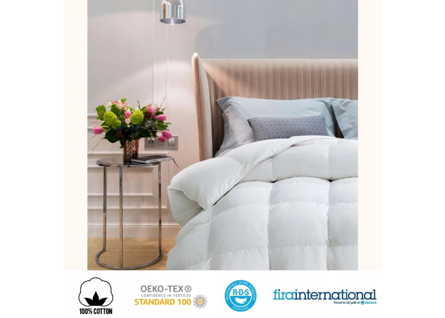 Kołdra Puchowa 220x240 CAŁOROCZNA 2KG PUCH 100% Antyalergiczna BIAŁA