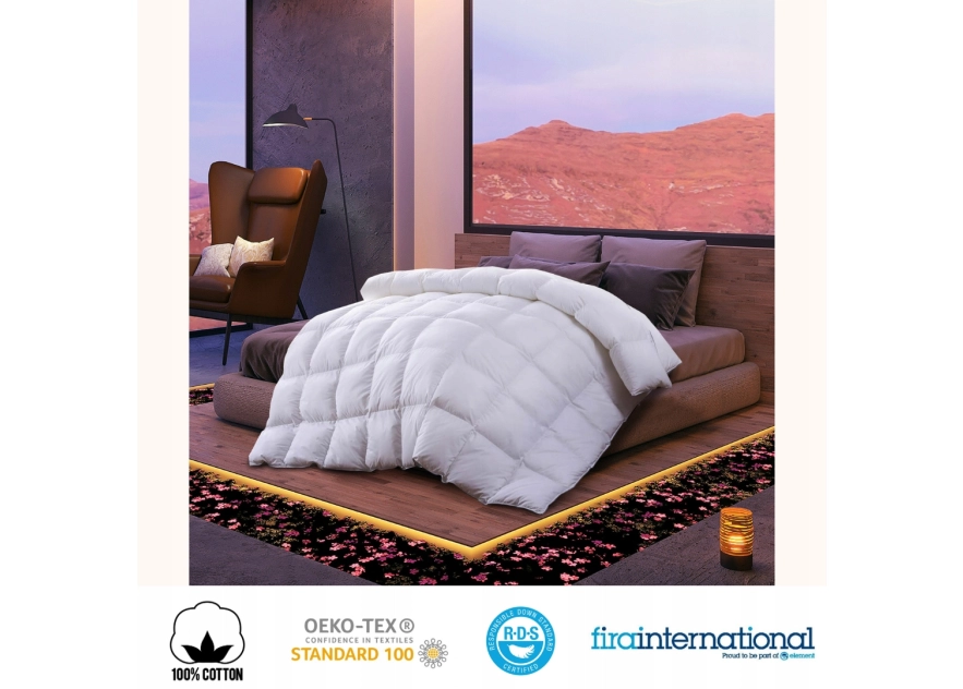 Kołdra Puchowa 220x240 CAŁOROCZNA 2KG PUCH 100% Antyalergiczna BIAŁA