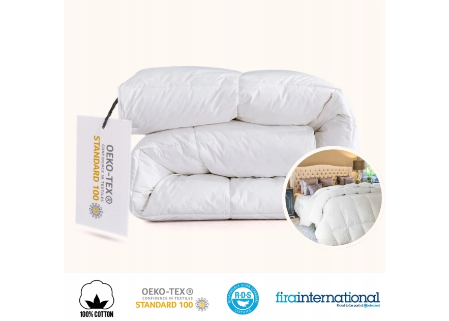 Kołdra Puchowa 220x240 CAŁOROCZNA 2KG PUCH 100% Antyalergiczna BIAŁA