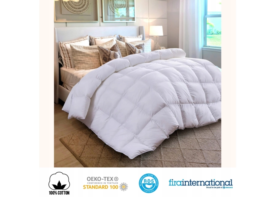 Kołdra Puchowa 220x240 CAŁOROCZNA 2KG PUCH 100% Antyalergiczna BIAŁA