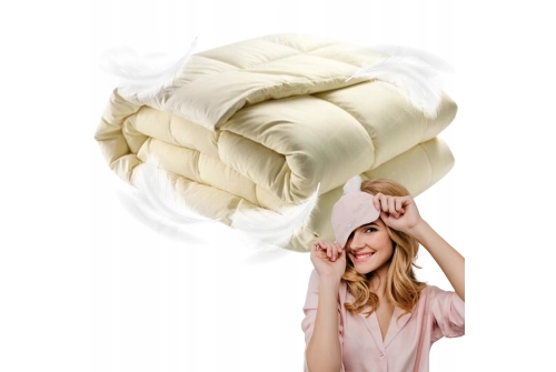 Kołdra Puchowa 180x200 CAŁOROCZNA 1,6KG PUCH 100% Antyalergiczna KREMOWA