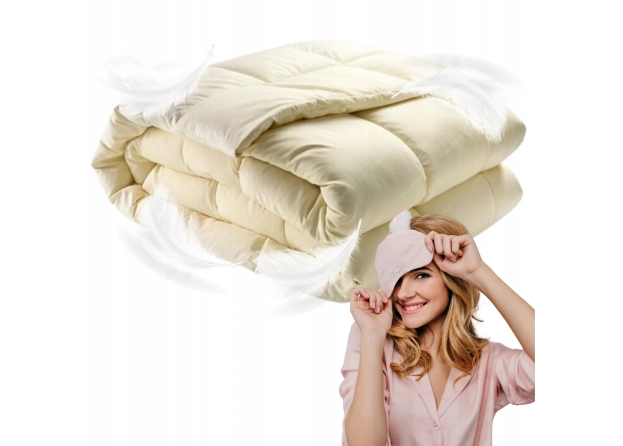 Kołdra Puchowa 160x200 CAŁOROCZNA 2KG KREMOWA 100% Puch i Pierze
