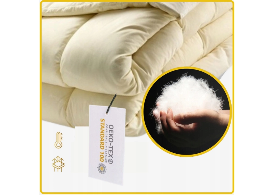 Kołdra Puchowa 160x200 CAŁOROCZNA 2KG KREMOWA 100% Puch i Pierze