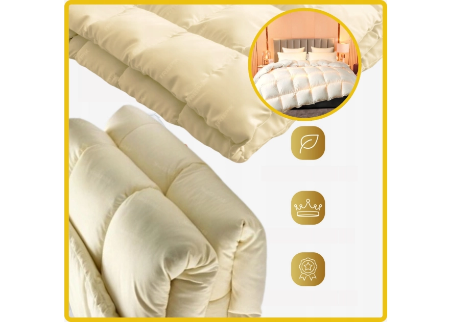 Kołdra Puchowa 160x200 CAŁOROCZNA 2KG KREMOWA 100% Puch i Pierze