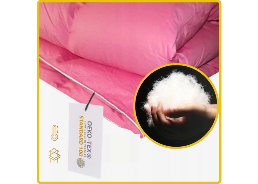 Kołdra Puchowa 180x200 CAŁOROCZNA 2KG RÓŻOWA 100% Puch i Pierze