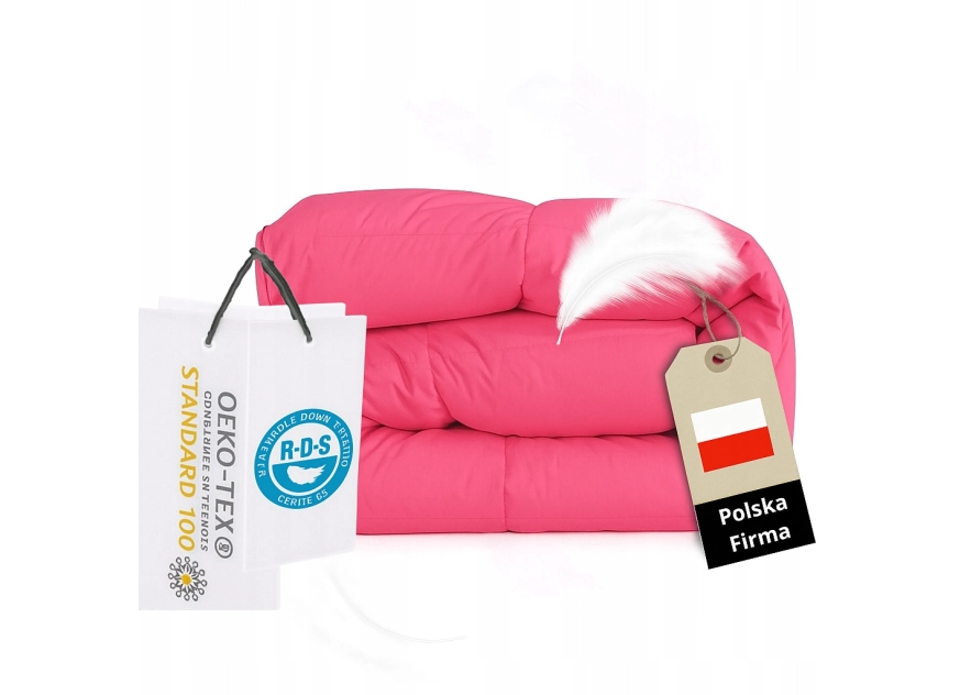 Kołdra Puchowa 200x220 CAŁOROCZNA 1,5KG PUCH 100% Antyalergiczna RÓŻOWA