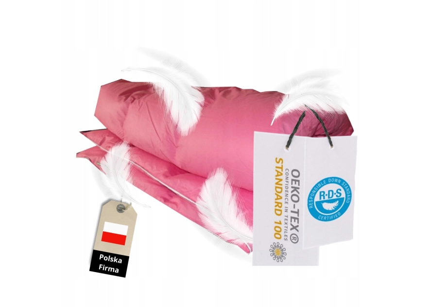 Kołdra Puchowa 200x220 CAŁOROCZNA 1,5KG PUCH 100% Antyalergiczna RÓŻOWA