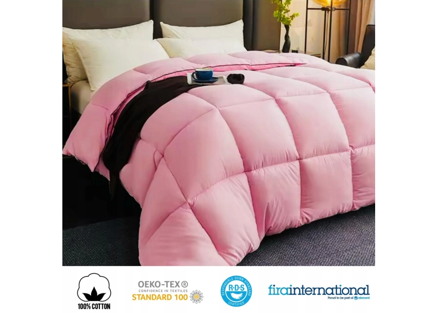 Kołdra Puchowa 200x220 CAŁOROCZNA 1,5KG PUCH 100% Antyalergiczna RÓŻOWA
