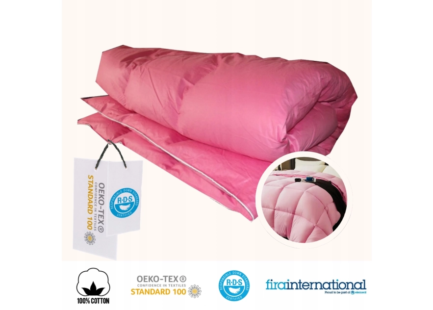 Kołdra Puchowa 200x220 CAŁOROCZNA 1,5KG PUCH 100% Antyalergiczna RÓŻOWA