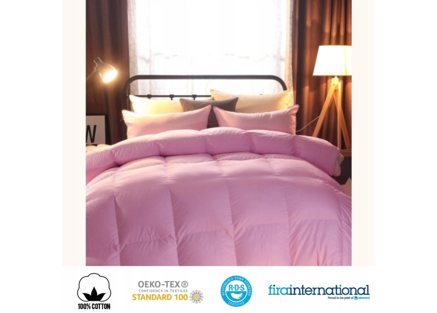 Kołdra Puchowa 200x220 CAŁOROCZNA 1,5KG PUCH 100% Antyalergiczna RÓŻOWA