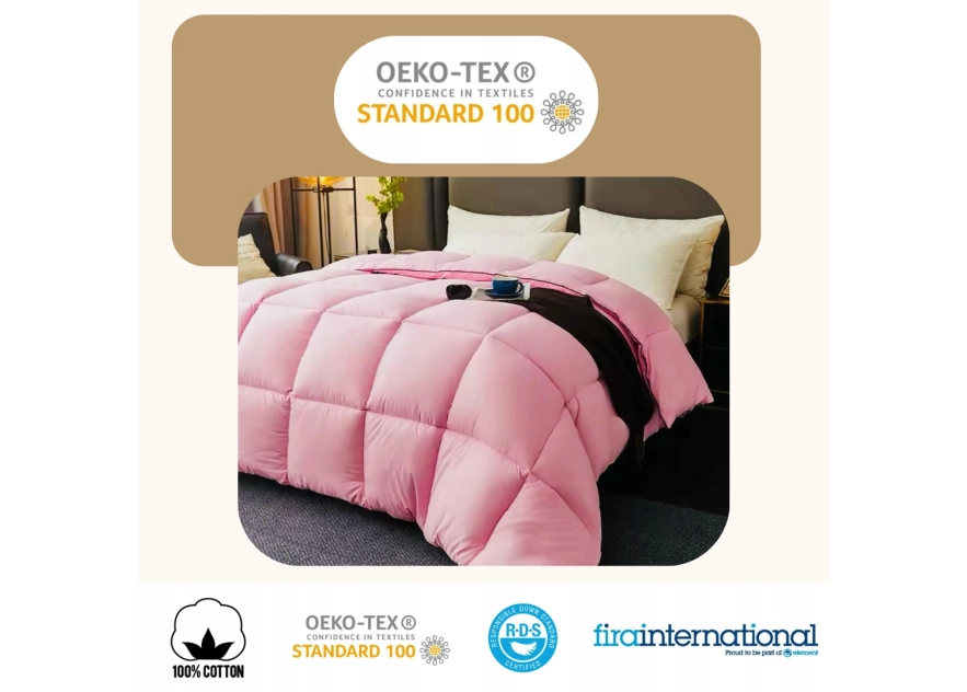 Kołdra Puchowa 200x220 CAŁOROCZNA 1,5KG PUCH 100% Antyalergiczna RÓŻOWA